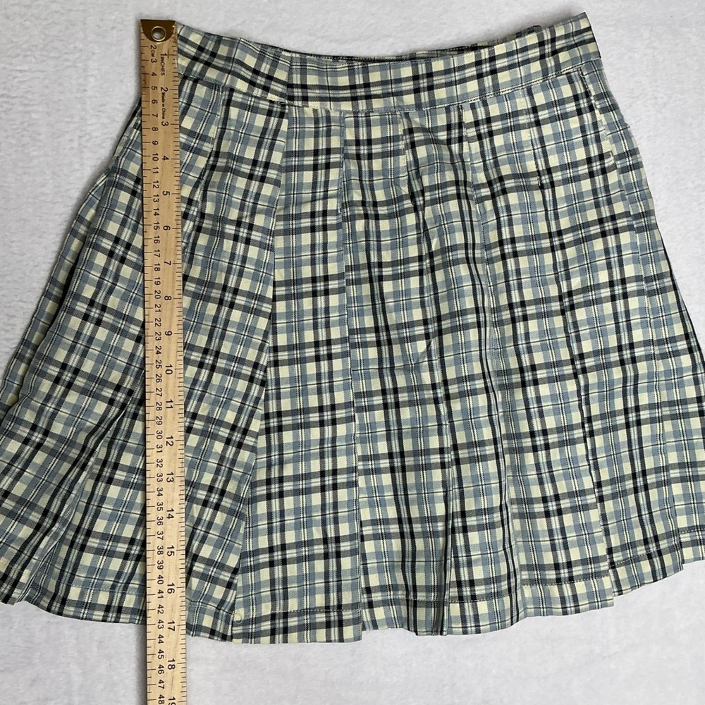 NWT Easel Pleated Plaid Short Skirt Blue Yellow Black Womens Size Small Y2K 90's - Picture 4 of 8